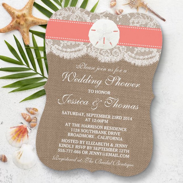 Coral Sand Dollar Beach Wedding Shower Invitation (Creator Uploaded)