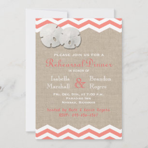 Coral Sand Dollar & Chevron Rehearsal Dinner Invitation