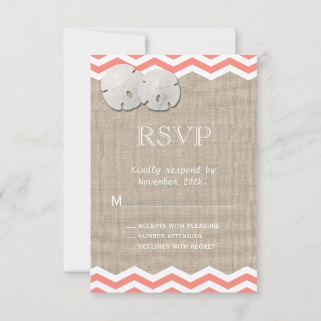 Coral Sand Dollar & Chevron RSVP (Back)