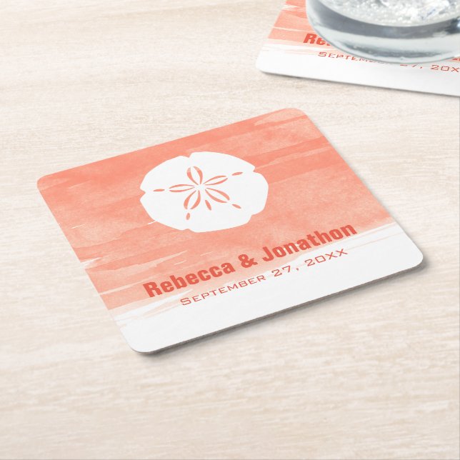 Coral Sand Dollar Square Paper Coaster (Angled)