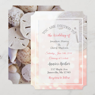 Coral Sand Dollar Themed Wedding Invitations