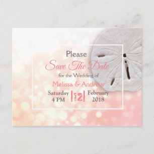 Coral Sand Dollar Themed Wedding Save the Date Announcement Postcard