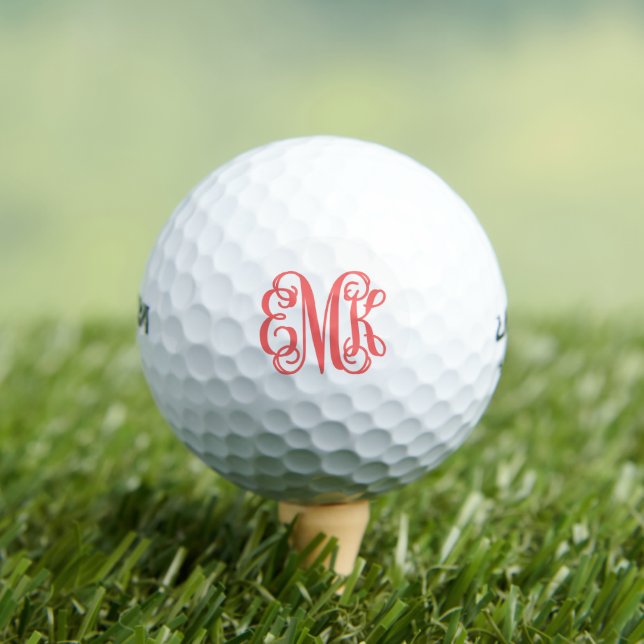 Coral Script Monogram Personalised Golf Balls (Insitu Tee)