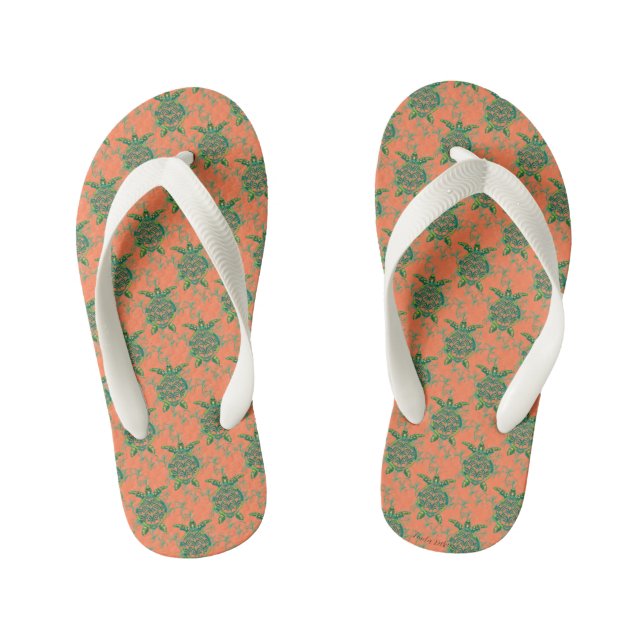Coral Sea Turtle Under the Sea  Kid's Flip Flops (Footbed)