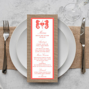 Coral Seahorse Burlap Beach Wedding Menu