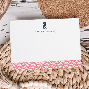 Coral Seahorse Personalised Stationery Flat Card
