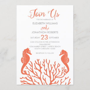 Coral Seahorse Wedding Invite