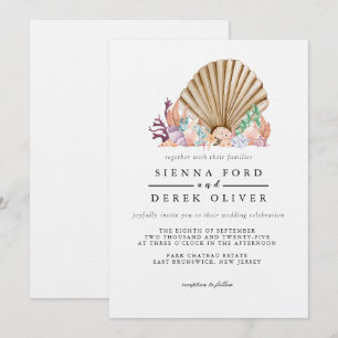 Coral & Seashell beach Wedding Invitation