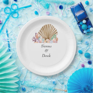 Coral & Seashell beach Wedding Paper Plate