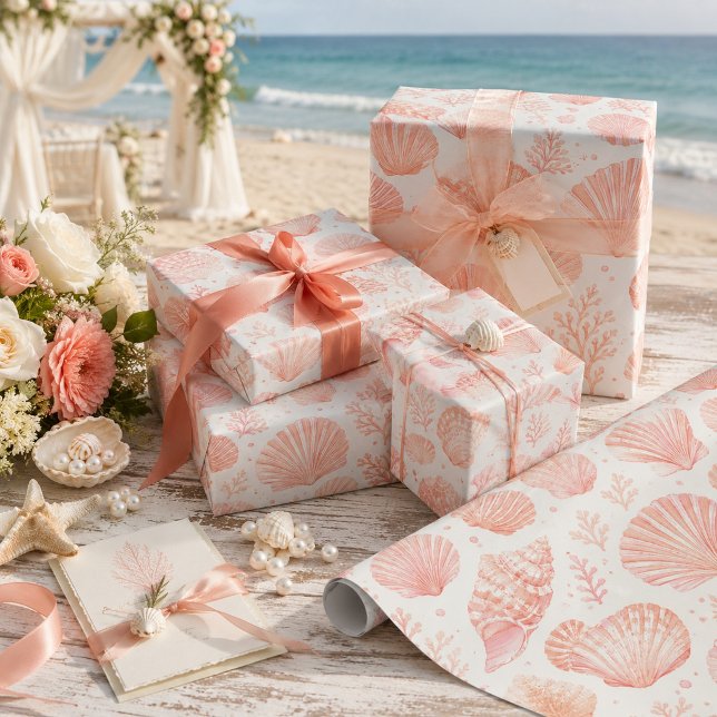 Coral Seashell Coastal Beach  Wrapping Paper (Creator Uploaded)