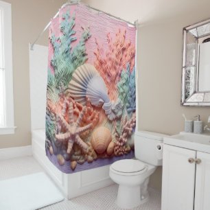 Coral, Seashells, Beach, Ocean Shower Curtain