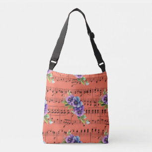 Coral Sheet Music Purple & Blue Flowers Crossbody Bag