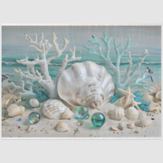 Coral & Shell Display Pastel Blues Tissue Paper