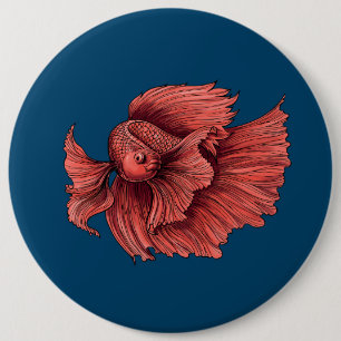 Coral Siamese fighting fish 6 Cm Round Badge