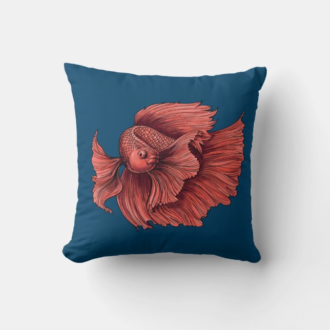 Coral Siamese fighting fish Cushion (Front)