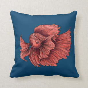 Coral Siamese fighting fish Cushion