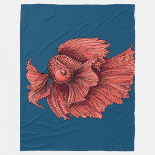 Coral Siamese fighting fish Fleece Blanket