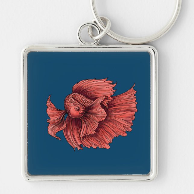 Coral Siamese fighting fish Key Ring (Front)