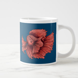 Coral Siamese fighting fish Large Coffee Mug