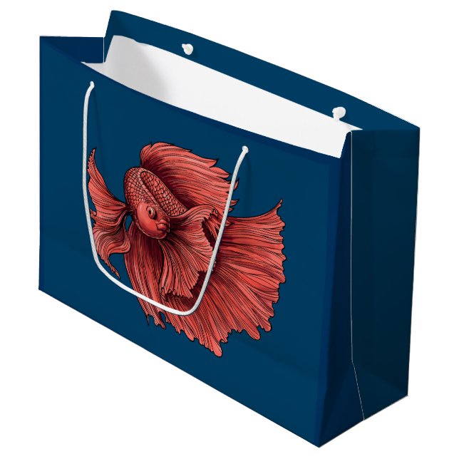 Coral Siamese fighting fish Large Gift Bag (Front Angled)