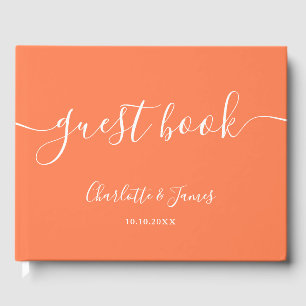 Coral Signature Script Wedding Guest Book