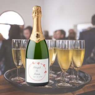 Coral Simple Heart Wreath Wedding Sparkling Wine Label