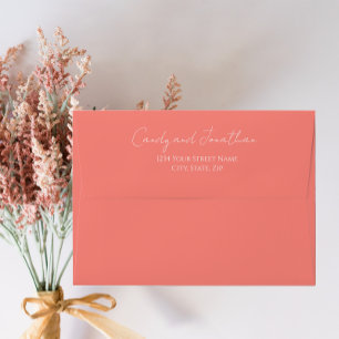 Coral Simple Style Modern Script Wedding Envelope