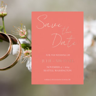 Coral Simple Style Wedding Save the Date