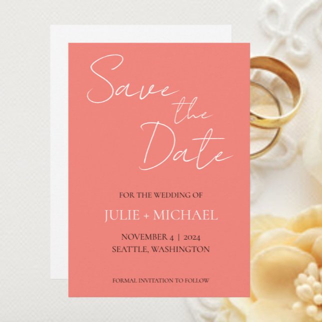 Coral Simple Style Wedding Save The Date (In Situ Wedding)