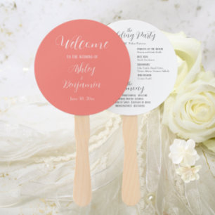 Coral Simple Wedding Ceremony Program Hand Fan