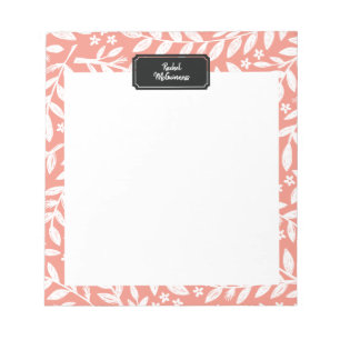 Coral Sketched Floral Personal Notepad