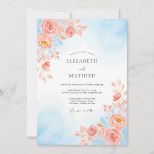 Coral Sky Botanical Romance Wedding Invitation