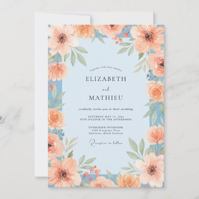 Coral Sky Painted Wedding Invitation (Front)