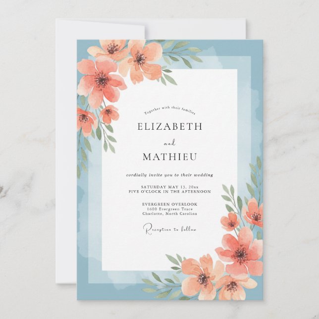 Coral Sky Poppy Wedding Invitation (Front)