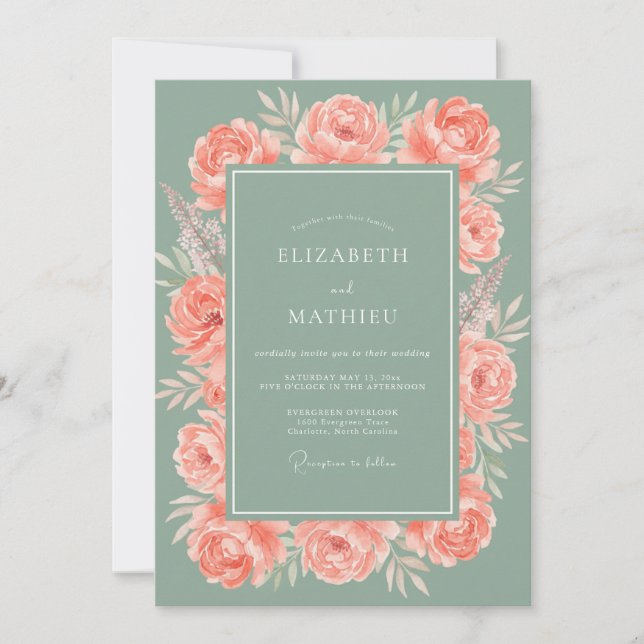 Coral Slate Petal Wedding Invitation (Front)