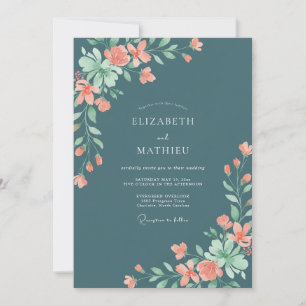 Coral Slate Vine Wedding Invitation