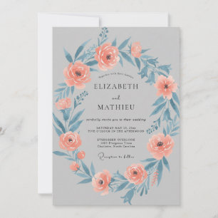 Coral Slate Wreath Wedding Invitation