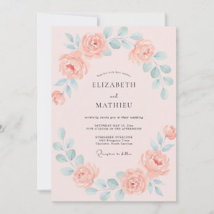 Coral Soft Blossom Romance Wedding Invitation