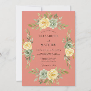 Coral Soft Botanical Flourish Wedding Invitation