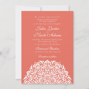 Coral Soft Peach Whimsical Floral Mandala Wedding Invitation