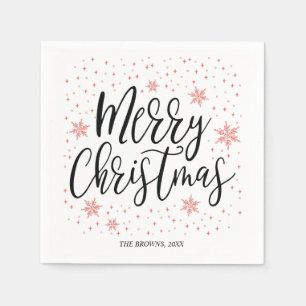 Coral Sparkle Merry Christmas Lettering Party Napkin