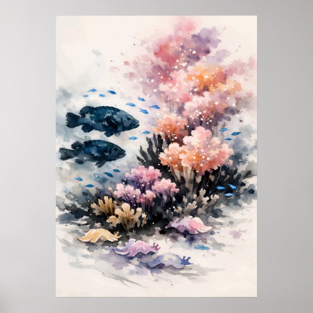Coral Spawning Reef Watercolor Art Poster (Front)