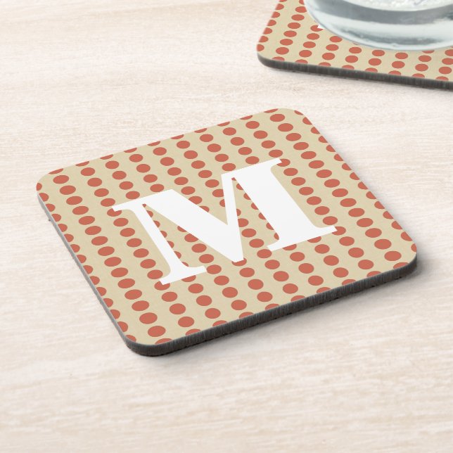 Coral Spice Moods Dots with monogram Coaster (Left Side)