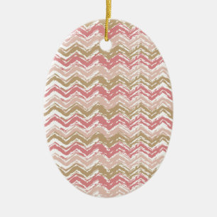 Coral Spice Scribble ZigZag Chevron Pattern Ceramic Tree Decoration