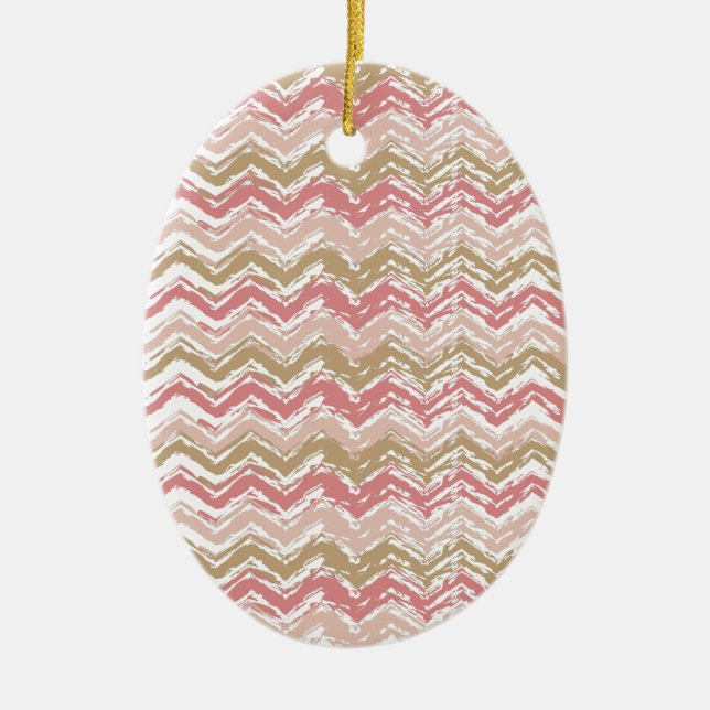 Coral Spice Scribble ZigZag Chevron Pattern Ceramic Tree Decoration (Front)