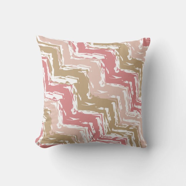 Coral Spice Scribble ZigZag Chevron Pattern Cushion (Front)