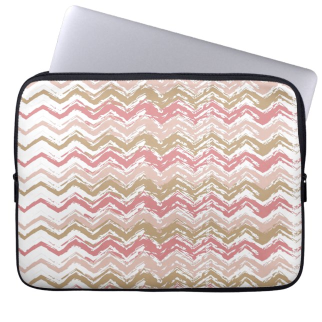 Coral Spice Scribble ZigZag Chevron Pattern Laptop Sleeve (Front)