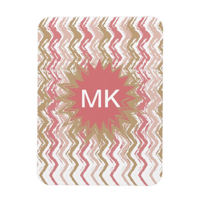 Coral Spice Scribble ZigZag Chevron Pattern Magnet (Vertical)