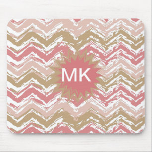 Coral Spice Scribble ZigZag Chevron Pattern Mouse Mat