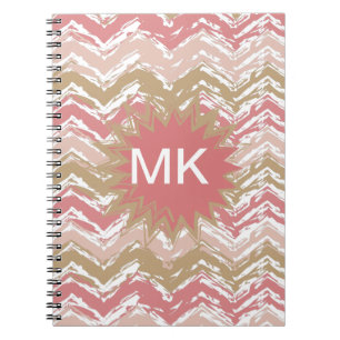 Coral Spice Scribble ZigZag Chevron Pattern Notebook